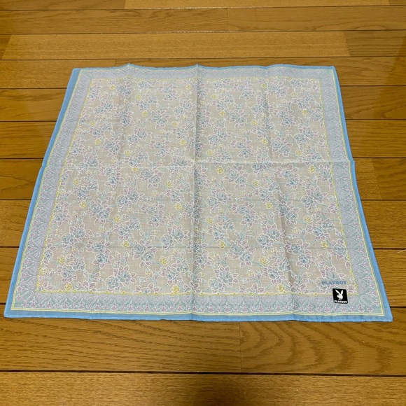 PLAYBOY Accessories - Playboy Floral Patterned Handkerchief/Bandana with Blue Border 45cm x 45cm